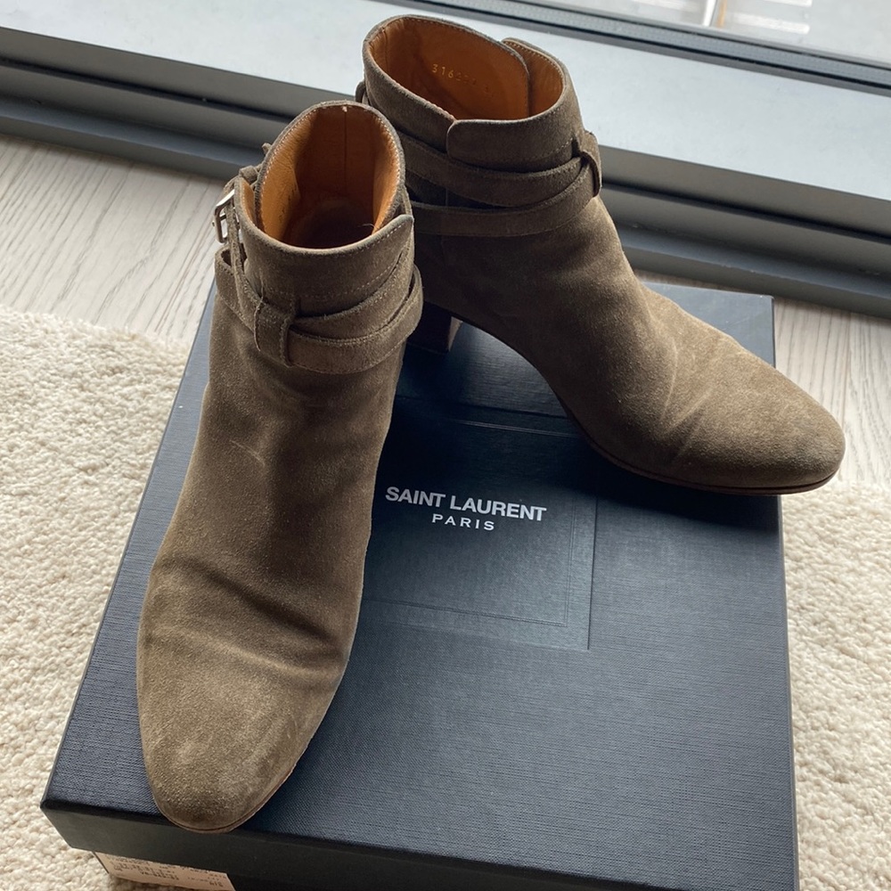 Saint Laurent Blake Ankle Boots in Khaki Washed